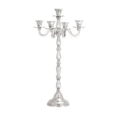 Silver Metal Traditional Candlestick Holders, 23" x 10" x 10"