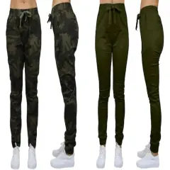 Galaxy By Harvic Loose Fit Stretch Twill Women's Joggers 2 Pack Camouflage/Olive