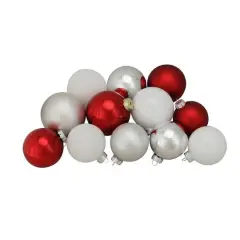 72ct. 2-Finish Red, Silver & White Glass Ball Ornaments