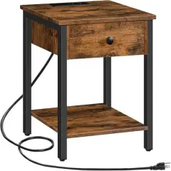 NEX&trade; Rustic Brown Nightstand End Table with USB Ports & Power Outlets