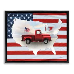 Stupell Industries Farmhouse American Flag Floater Framed Art Black