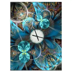 Designart 'Fractal Blue Flowers Modern Rectangular Wall Clock