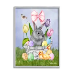 Stupell Industries Pastel Bunny Rabbit Basket Easter Egg Baby Chicks Framed Giclee Art Gray