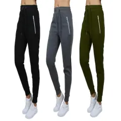 Galaxy by Harvic Women's Relaxed-Fit Jogger Sweatpants 3 Pack Black/Olive/Charcoal