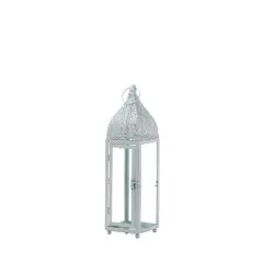 15" Small Silver Metal Rectangular Moroccan Style Candle Lantern
