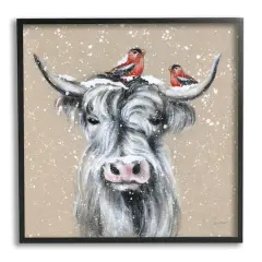 Stupell Industries Snowy Cattle & Birds Farmhouse Framed Giclee Art Black