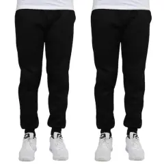 Galaxy by Harvic Men's Fleece-Lined Jogger Sweatpants 2 Pack Black/Black