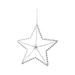 Hello Honey&reg; 15.5" Silver Glass Beaded Metal Star Ornament with Jeweled Flowers