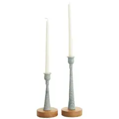 Light Blue Metal Textured Tapered Candle Holder Set