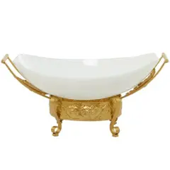 CosmoLiving by Cosmopolitan 24" White Glass Kitchen Serving Bowl with Gold Metal Scroll Stand