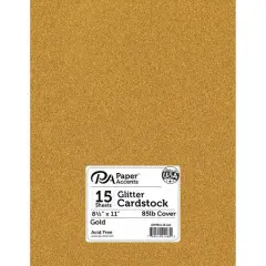 PA Paper&trade; Accents Glitter 8.5" x 11" Cardstock, 15 Sheets Gold