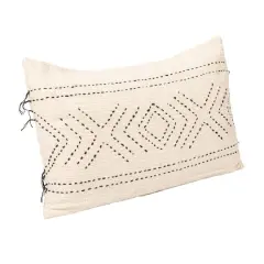 Hello Honey&reg; Natural & Black Hand-Embroidered Cotton Lumbar Pillow with Kantha Stitch