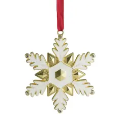 3.5" Gold Brass-Plated Snowflake with European Crystals Ornament