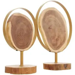 Brown Wood Abstract Handmade Live Edge Slab Sculpture Set