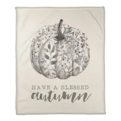 White & Gray Blessed Autumn Pumpkin Fleece Blanket