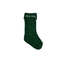 18" Holly Jolly Cable Knit Stocking Green