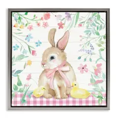 Stupell Industries Easter Bunny & Chicks Floater Framed Art Gray