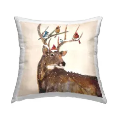 Stupell Industries Snowy Birds Perched Reindeer Antlers Throw Pillow