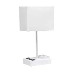 Simple Designs 15.3" Table Lamp with 2 USB Ports & Charging Outlet White Base/White Shade