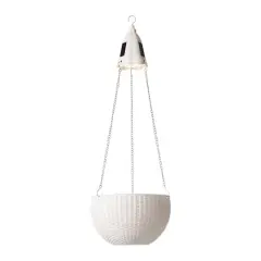 Glitzhome&reg; 30" Solar Lighted White Plastic Hanging Planter