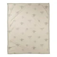 Delicate Bee Pattern Coral Fleece Blanket Gray/Cream
