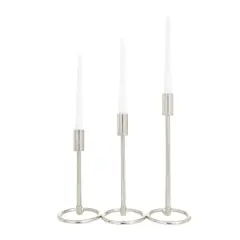 Set of 3 Silver Aluminum Contemporary Candle Holders, 14" x 5" x 5"