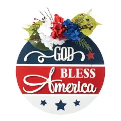 Glitzhome&reg; 14" God Bless America Round Sign