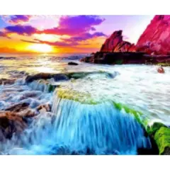 Sparkly Selections Waterfall Sunset Diamond Painting Kit, Round Diamonds