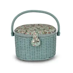 Dritz&reg; Soft Green Floral Small Oval Weaved Sewing Basket