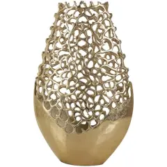 20.75" Gold Aluminum Rounded Vase with Freeform Open Lattice Work