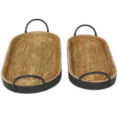 Brown Wooden Coiled Oval Nesting Tray D&eacute;cor Set