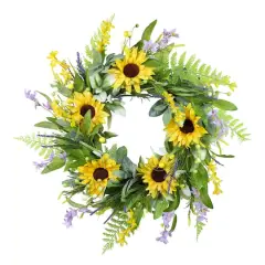 26" Artificial Sunflower Lavender Winter Jasmine Floral Spring Wreath