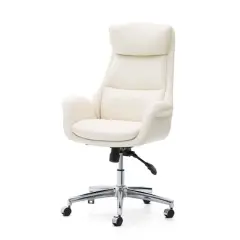 Glitzhome&reg; Mid-Century Modern Faux Leather Adjustable High Back Swivel Office Chair Cream White