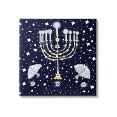 Stupell Industries Happy Hanukkah Starry Menorah Canvas Wall Art