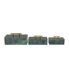 Green Marble Box with Gold Bar Handles Set