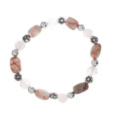 John Bead Pink Zebra Jasper & Rose Quartz Stretch Bracelet