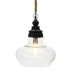 Hello Honey&reg; 15" Glass & Mango Wood Pendant Light