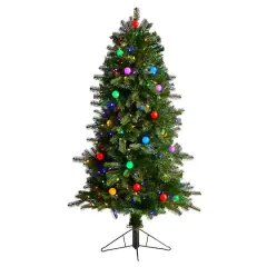 5ft. Pre-Lit Montana Mountain Fir Artificial Christmas Tree, Multicolor LED Lights