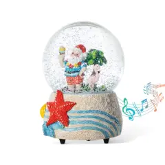 Glitzhome&reg; 100mm Christmas Resin Musical Snowflakes Santa on Vacation Waterglobe