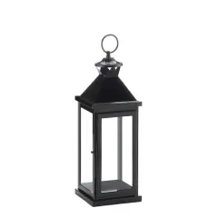 17.5" Glossy Black Iron & Glass Lantern