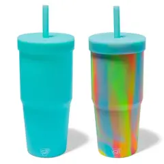 Silipint&reg; 32oz. Aqua & Sugar Rush Silicone Straw Tumblers
