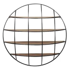 36" Light Brown Iron Round Wall Shelf Unit 