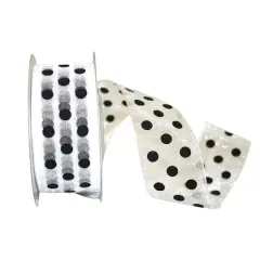 Reliant 1.5" x 25yd. Chiffon Aspirin Dot Ribbon White/Black