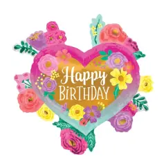 SuperShape&trade; 27" Happy Birthday Painted Flowers Foil Balloon
