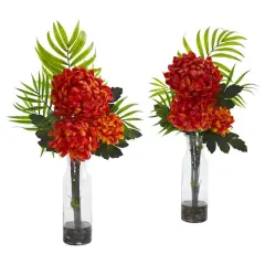 Tropical Mum Arrangement In Vase, 2ct. Orange