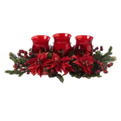 Poinsettia & Berry Triple Candelabrum Artificial Arrangement