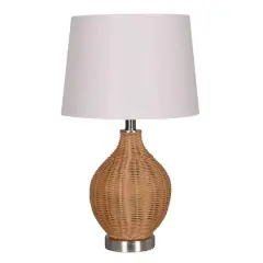 22" Tan Faux Rattan Table Lamp with White Fabric Shade by Ashland&reg;