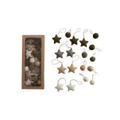 Hello Honey&reg; Handmade Wool Felt Ball & Star Ornament Set in Kraft Box Black/Gray/Tan/Cream