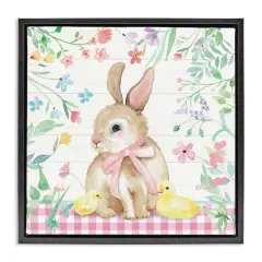Stupell Industries Easter Bunny & Chicks Floater Framed Art Black
