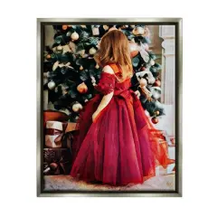 Stupell Industries Child On Christmas Day Gifts Framed Floater Canvas Wall Art Gray